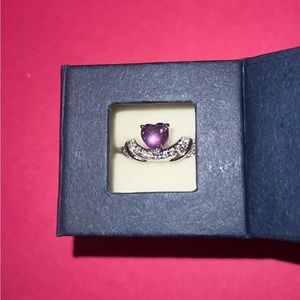 NWT Natural Heart Cut Amethyst & Diamond CZ Accents set Sterling Silver Size: 08